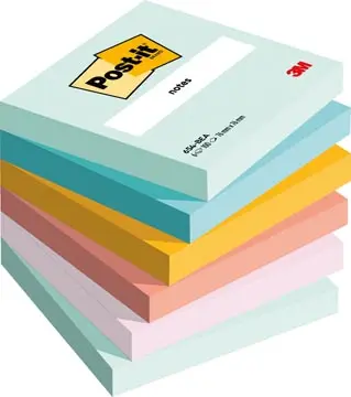 POST-IT NOTES, BEACHSIDE COLOUR COLLECTION, FT 76 X 76 MM, 100 FEUILLES, PAQUET DE 6 BLOCS