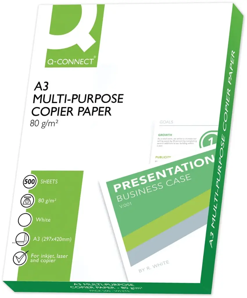 Q-CONNECT PAPIER REPROGRAPHIQUE, FT A3, 80 G, PAQUET DE 500 FEUILLES, BLANC 