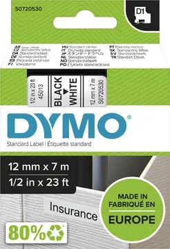 Dymo D1 ruban 12 mm, noir sur blanc