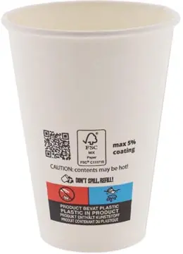 Gobelet en carton, 180 ML, blanc, paquet de 100 pièces