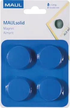 Maul Aimant Solid, 32 mm, 800 gr, blister de 4 pièces, bleu