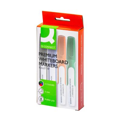 Q-CONNECT Premium marqueur tableau blanc, pointe ronde, couleurs assorties, paquet de 4 pièces