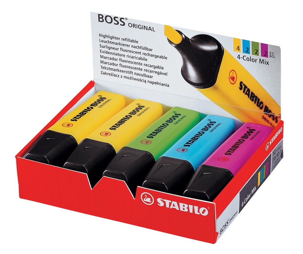 STABILO BOSS ORIGINAL surligneur, boîte de 10 pièces en couleurs assorties 70/10
