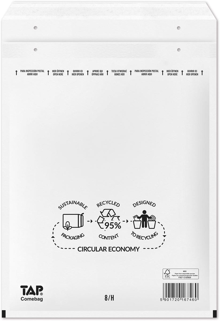 Comebag enveloppes à bulles d'air, ft 270 x 360 mm, avec bande adhésive, blanc, boîte de 100 pièces
