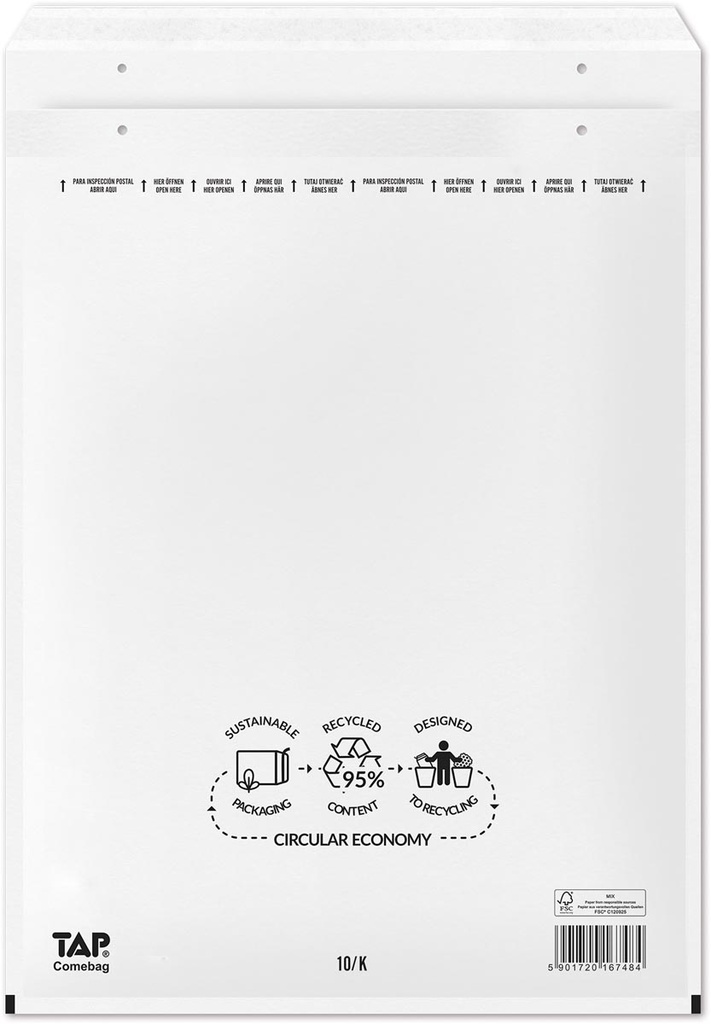 Comebag enveloppes à bulles d'air, ft 350 x 470 mm, avec bande adhésive, blanc, boîte de 100 pièces
