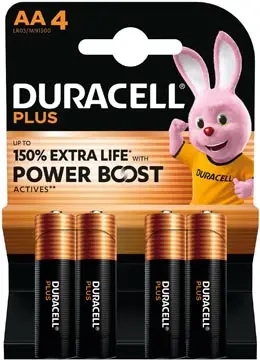 Duracell piles Plus 100%, AA, blister 4 pièces