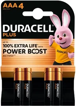 Duracell piles Plus 100%, AAA, blister 4 pièces