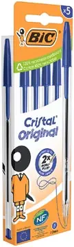 Bic stylo bille Cristal medium, bleu, blister de 5 pièces