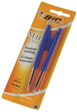 Bic stylo bille M10 Clic, pointe moyenne, bleu, blister de 2 pièces