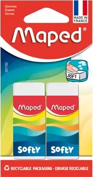 Maped gomme Softy, medium, blanc, blister de 2 pièces
