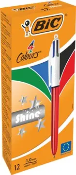 Bic 4 Colours Shine stylo bille 4 couleurs, moyen, 4 couleurs d'encre classique, corps rouge métalisé