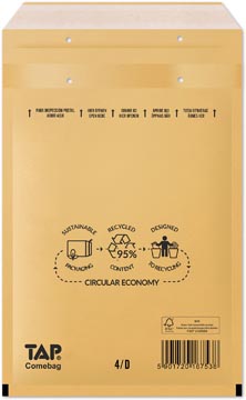 Comebag enveloppes à bulles d'air, ft 180 x 265 mm, avec bande adhésive, brun, boîte de 100 pièces
