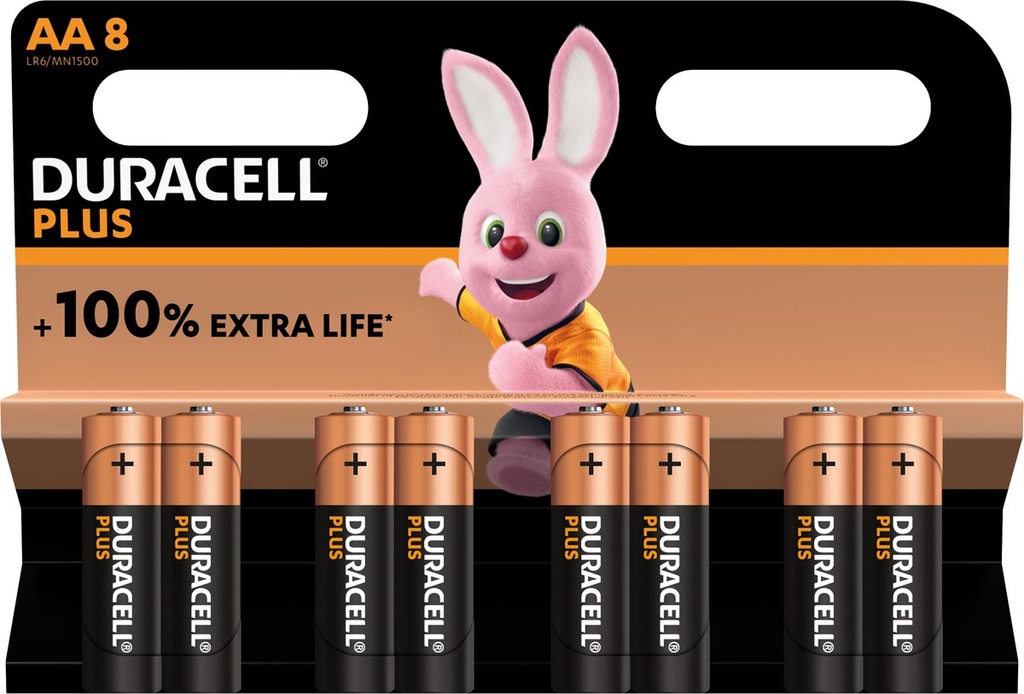 Duracell batterij Plus 100% AA, blister de 8 pièces
