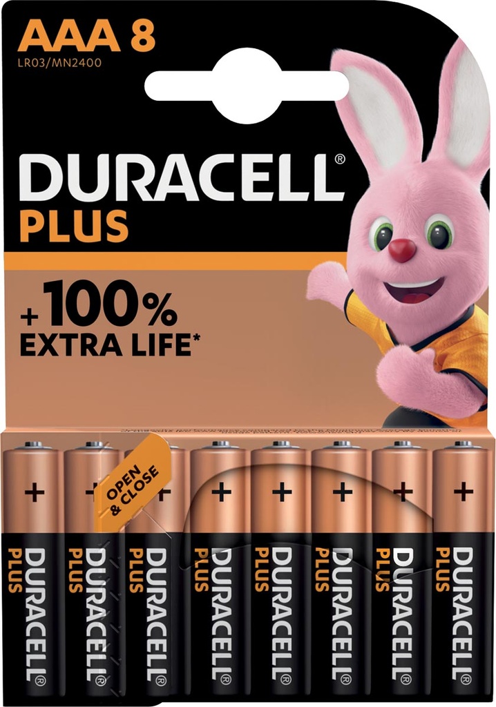Duracell batterij Plus 100% AAA, blister de 8 pièces
