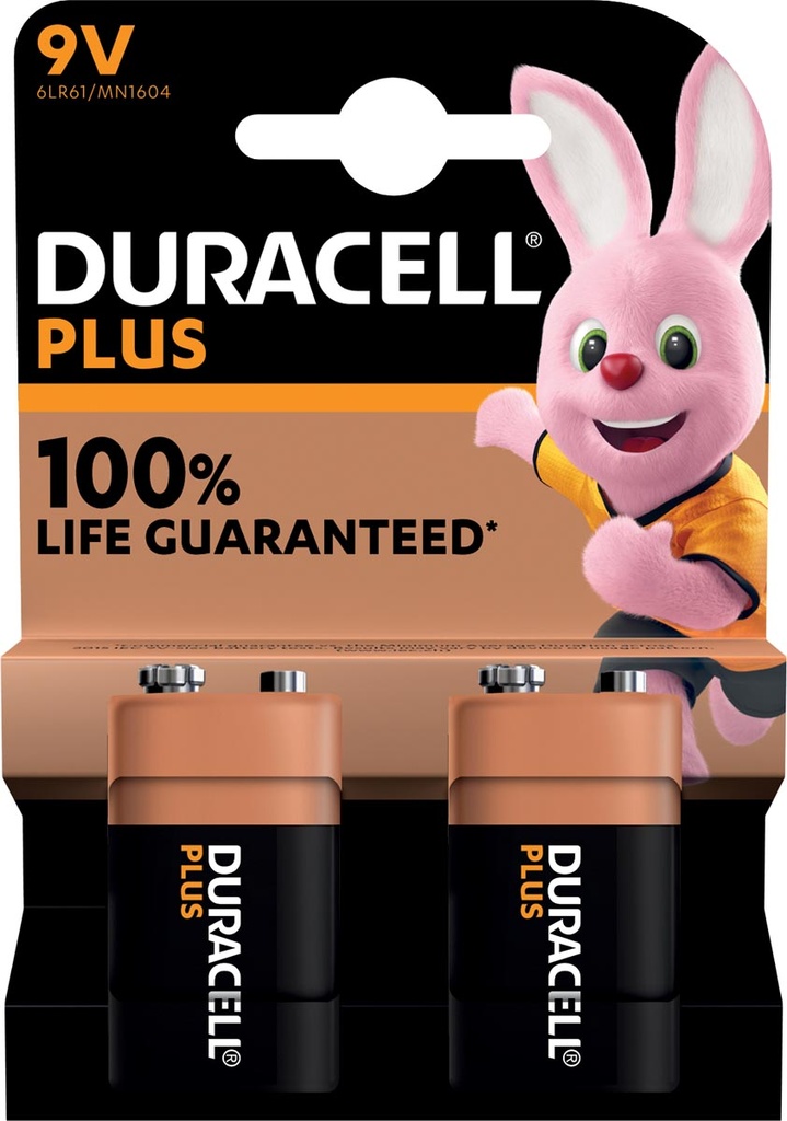 Duracell batterij Plus 100% 9V, blister de 2 pièces
