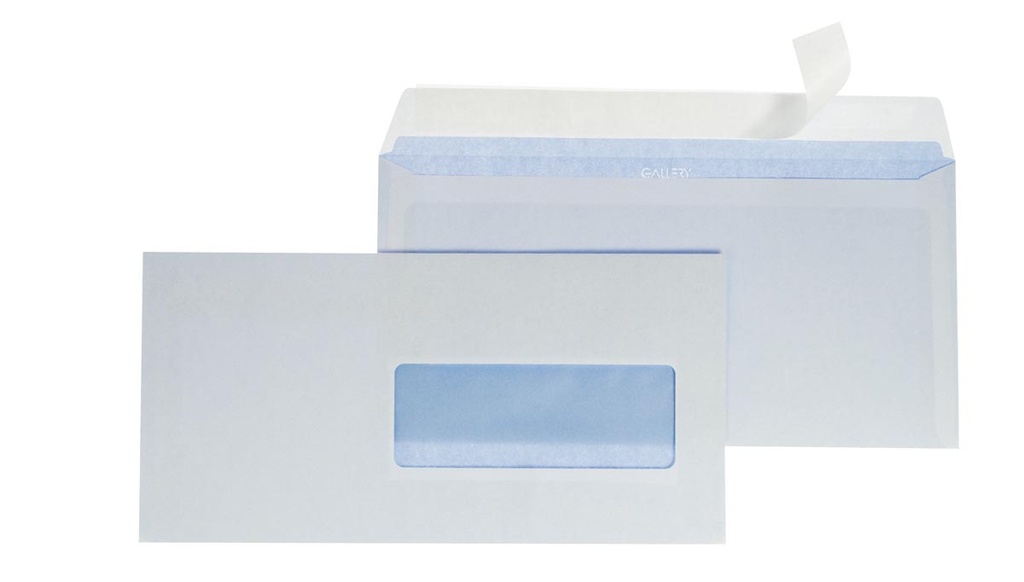Gallery enveloppes, ft 114 x 229 mm, avec fenêtre à droite et bande adhésive, paquet de 50 pièces
