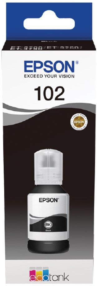 Epson 102 NOIRE bouteilles d'encre , 7.500 pages, OEM C13T03R140
