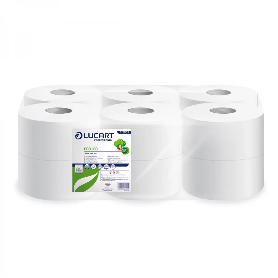 Papier toilette blanc recyclé 2 plis 180m T2 Mini Jumbo - 12rlx 