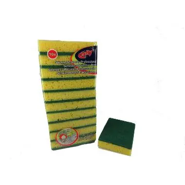 Eponge abrasive jaune récureur vert 14x10x3cm - 10pcs