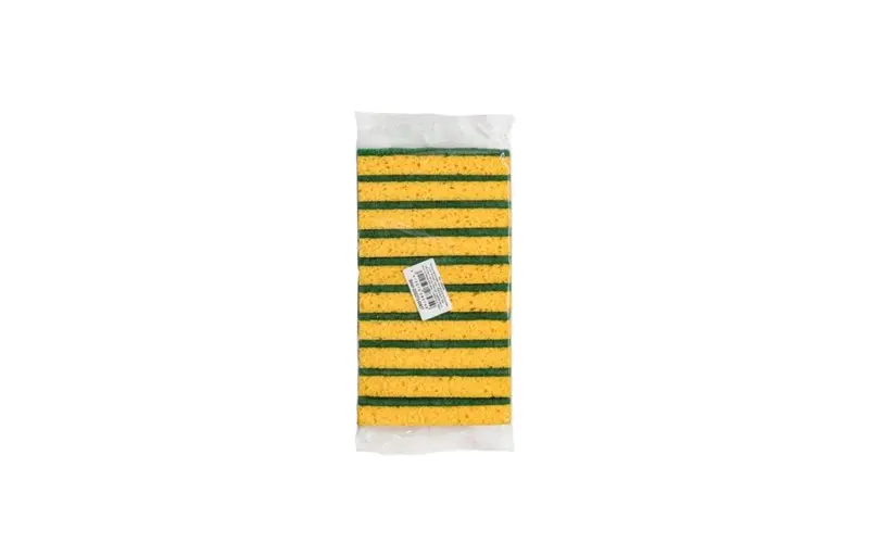 Eponge abrasive jaune récureur vert 14x8x2,5cm - 10pcs