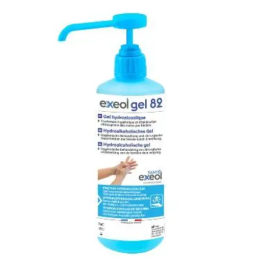 Gel hydroalcoolique pour milieu médical 500 ml pompe Exeol Gel 82 BE-REG-01751