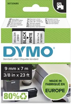Dymo D1 ruban 9 mm, noir sur blanc