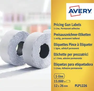 Avery PLP1226 étiquettes pour étiqueteuse permanent, ft 12 x 26 mm, 15 000 étiquettes, blanc