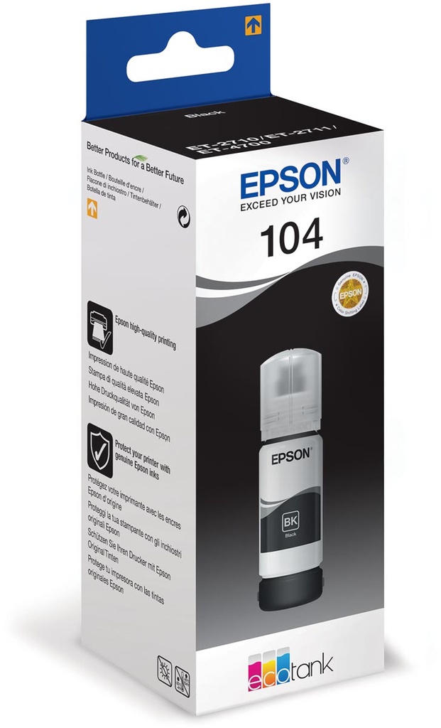 Epson 104 NOIRE bouteilles d'encre , 4.500 pages, OEM C13T00P140
