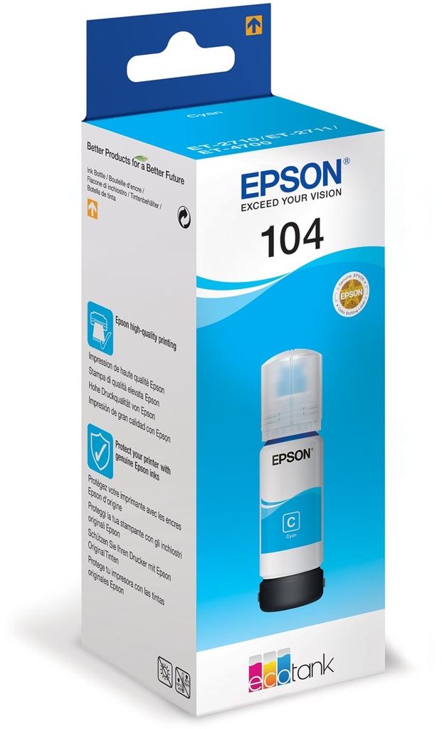 Epson 104 CYAN bouteilles d'encre , 7.500 pages, OEM C13T00P240
