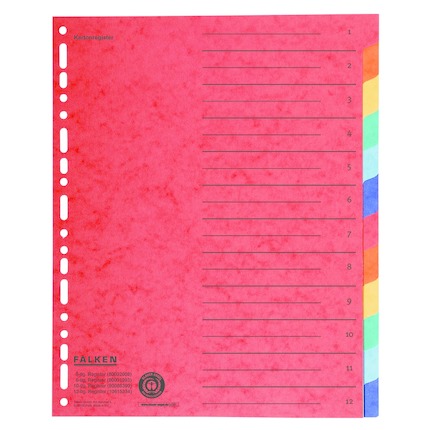 Intercalaires A4+ 12 positions en carte recyclée - Couleurs assorties