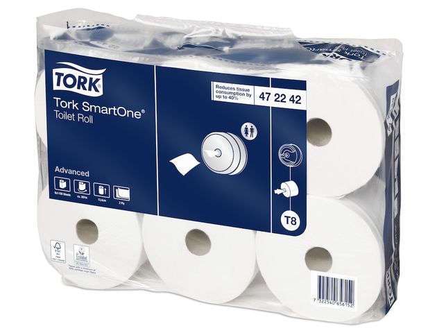 PAPIER TOIL. TORK SMARTONE TISSUE BLC 2-PLIS 200M T8-1150 feuilles - TORK472242 - 6 pcs