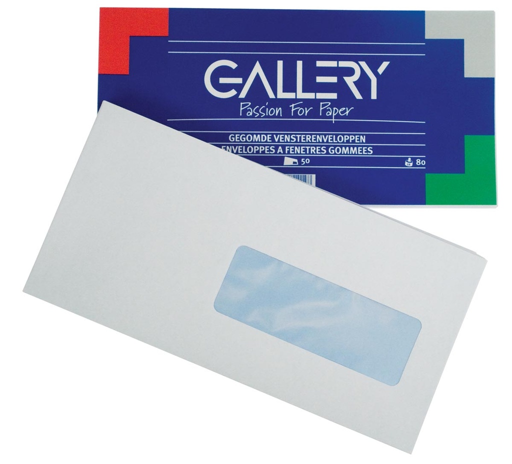 Gallery enveloppes ft 114 x 229 mm, fenêtre à droite, gommées, paquet de 50 pièces
