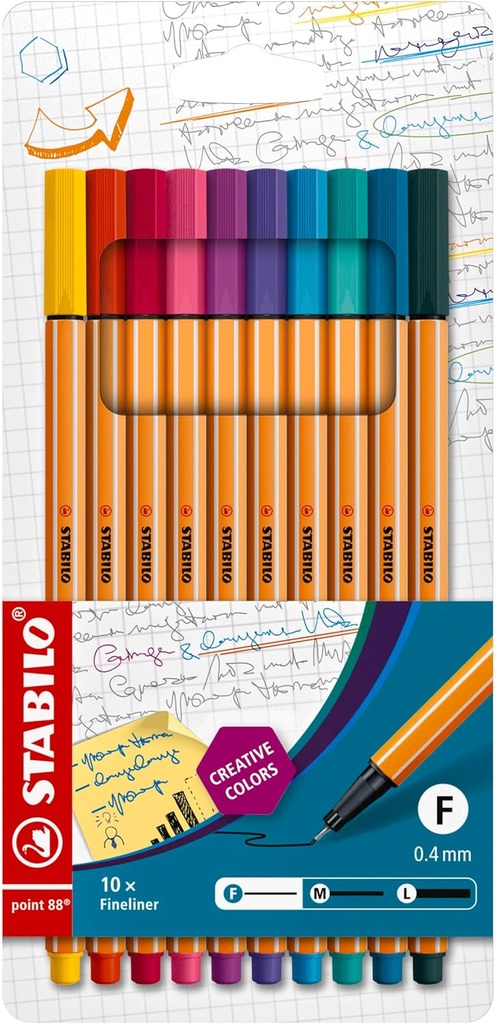 Stylo-feutre Stabilo Point 88 - pointe fine 0,4 mm - Pochette de 10 coloris assortis 88/10