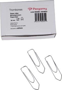 Pergamy trombones, 32 mm pointu, boîte de 100 pièces
