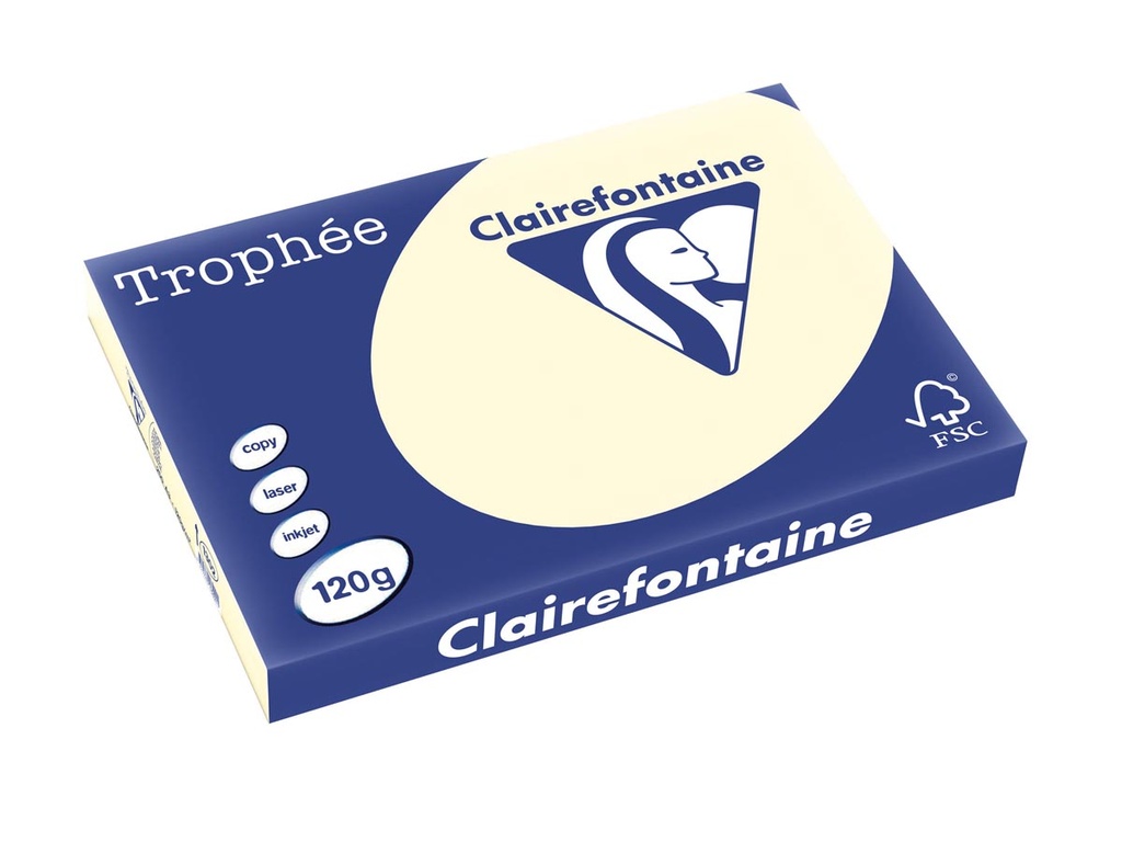CLAIREFONTAINE TROPHÉE PASTEL, PAPIER COULEUR, A3, 120 G, 250 FEUILLES, IVOIRE 