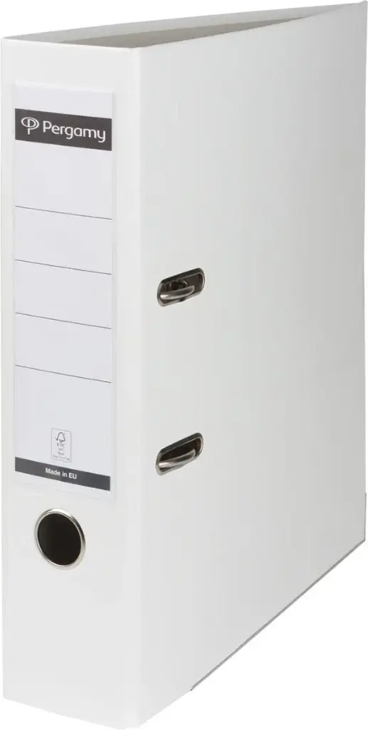 PERGAMY CLASSEUR, POUR FT A4, EN CARTON RECOUVERT DE PP, AVEC BORD DE PROTECTION, DOS DE 8 CM, BLANC 