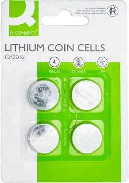 Q-CONNECT PILE BOUTON, LITHIUM, CR2032, BLISTER DE 4 PIÈCES 