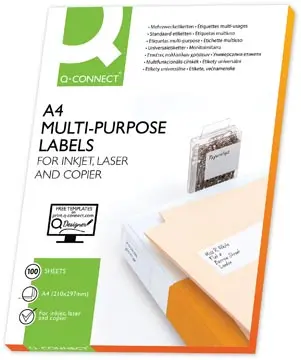 Q-CONNECT ÉTIQUETTES, BLANC, COINS ARRONDIS, 99,1 X 33,9 MM, 100 FEUILLES, 16 ÉTIQUETTES PAR FEUILLE 
