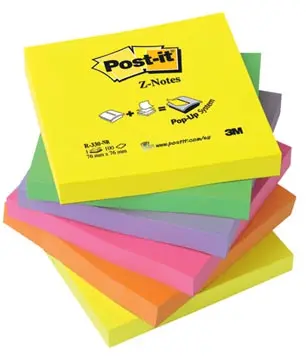 POST-IT Z-NOTES, 100 FEUILLES, FT 76 X 76 MM, COULEURS NÉON, PAQUET DE 6 BLOCS 