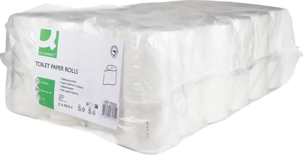 Q-CONNECT PAPIER TOILETTE, 2 PLIS, 200 FEUILLES, PAQUET DE 12 X 4 ROULEAUX 