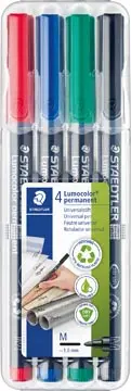 [317WP4] Staedtler Lumocolor 317, marqueur OHP, permanent, 1,0 mm, box de 4 pièces en couleurs assorties