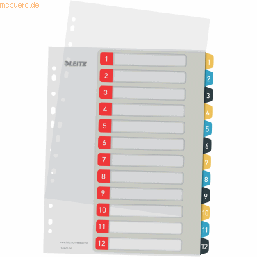 [1248000] Leitz Cosy intercalaires, ft A4, perforation 11 trous, PP, couleurs assorties, set 1-12