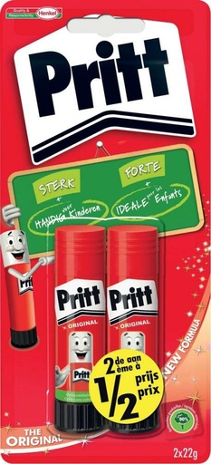 [1565676] Pritt bâton de colle, 22 g, blister de 2 pièces, 2ième à moitié prix