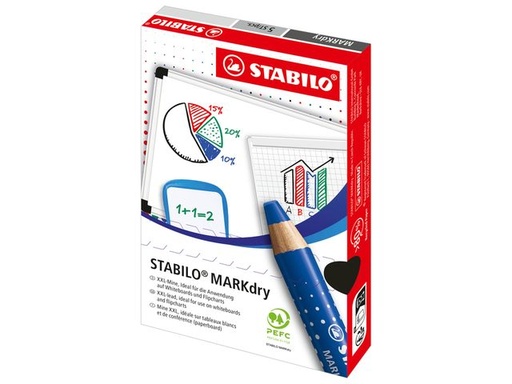 [6484] Crayon tableau blanc STABILO MARKdry + taille-crayon et microfibre 648/4
