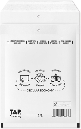 [AO MAKC513] Comebag enveloppes à bulles d'air, ft 150 x 215 mm, avec bande adhésive, blanc, boîte de 100 pièces
