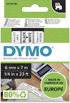 [43613] Dymo D1 ruban 6 mm, noir sur blanc