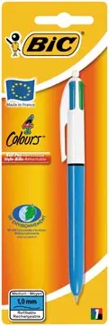 [BL4COL] Bic 4 Colours Original stylo bille 4 couleurs, moyen, 4 couleurs d'encre classique, corps bleu, sous blister
