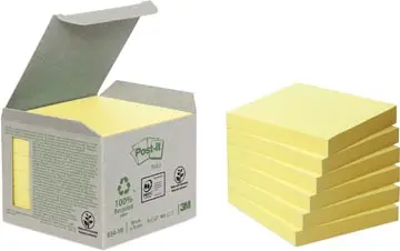 [6541BR] Post-it Recycled notes, 100 feuilles, ft 76 x 76 mm, jaune, paquet de 6 blocs