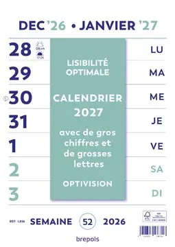 [1896994] Brepols Optivision calendrier de la semaine du mur, français, 2027