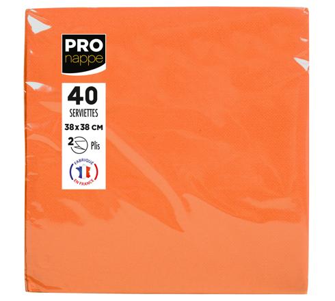 [4150001] 40 serviettes micro-gauffrée ouate2 plis 38x38cm - Orange 